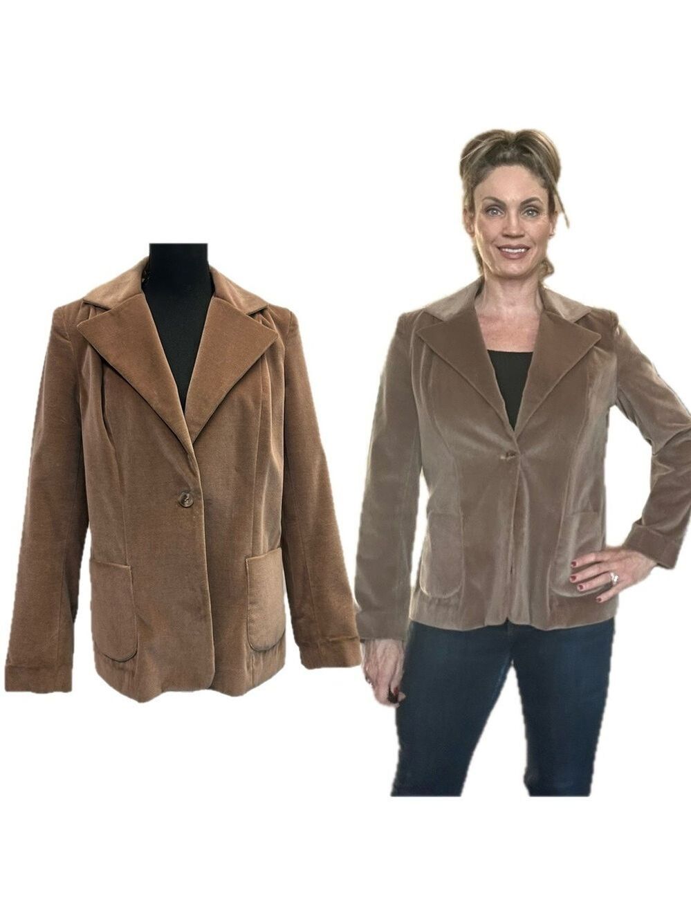 Perruzza vintage camel tan brown velvet single breasted blazer jacket🇨🇦